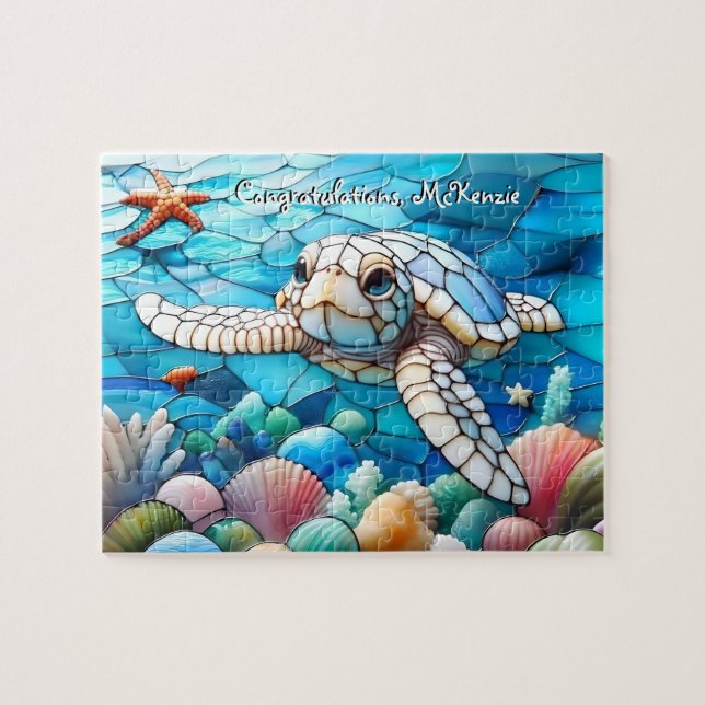 Beautiful White Baby Sea Turtle Swimming Jigsaw Puzzle (Horizontal)