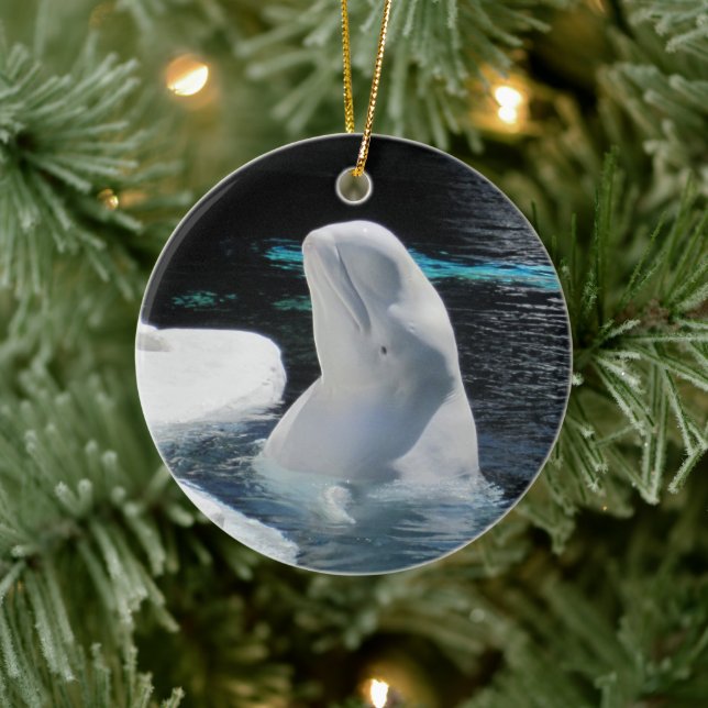 Beautiful White Beluga Whale Holiday Ceramic Tree Decoration (Tree)