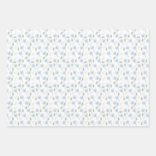 Beautiful White Blue daisies leaves pattern Wrapping Paper Sheet