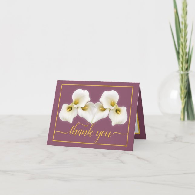 Beautiful White Calla Lilies Floral Chic Thank You Card (Front)