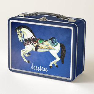 Beautiful White Carousel Horse Metal Lunch Box