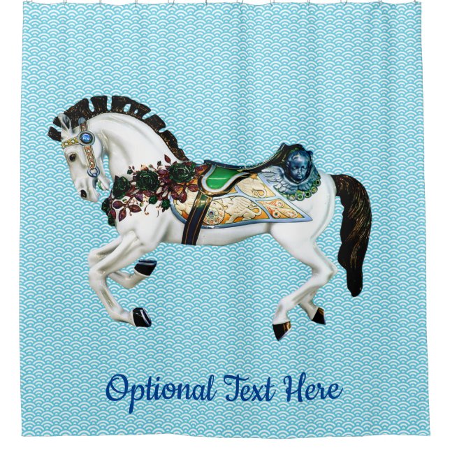 Beautiful White Carousel Horse Shower Curtain (Front)