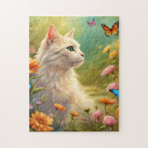 Beautiful White Cat in a garden 713 Jigsaw Puzzle