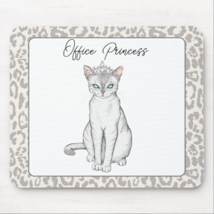 Beautiful White Cat with Princess Crown Mousepad