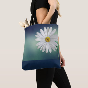 Beautiful White Daisy Blue/Teal Background Tote Bag