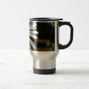 Beautiful white daisy flower happy holidays floral travel mug
