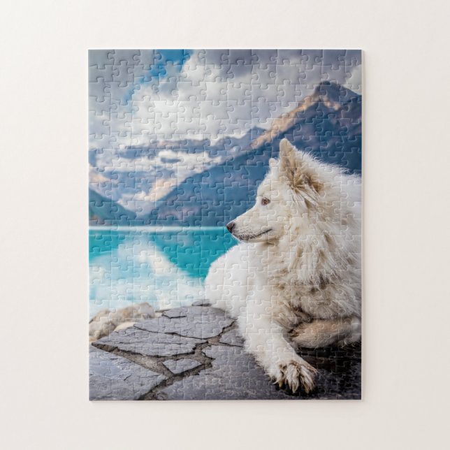Beautiful White Dog Lake Louise Canada Travel Jigsaw Puzzle (Vertical)