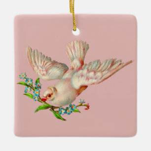 beautiful white dove with sprig in its mouth ceramic ornament