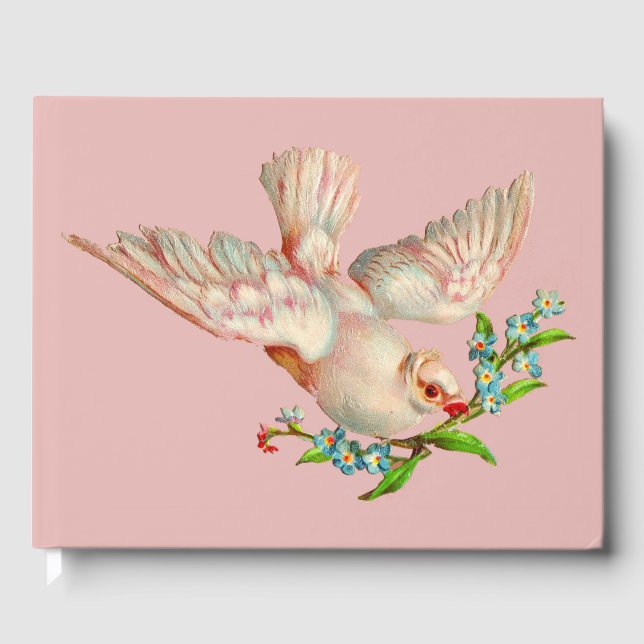  beautiful white dove with sprig in its mouth guest book (Front)