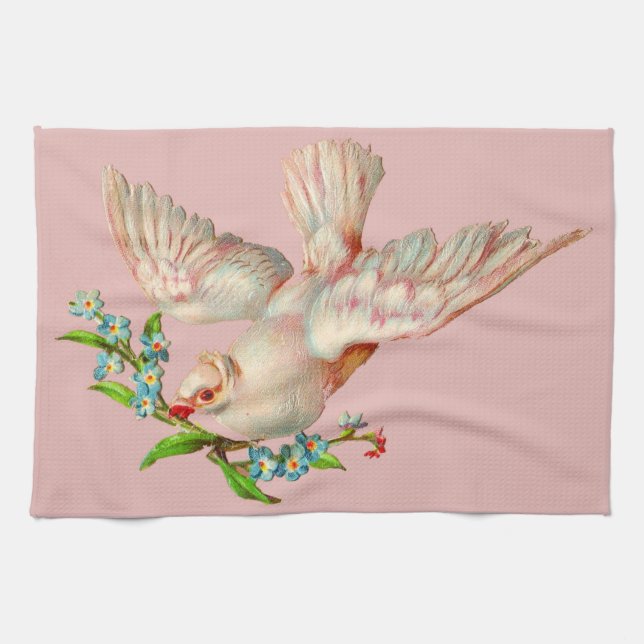  beautiful white dove with sprig in its mouth tea towel (Horizontal)