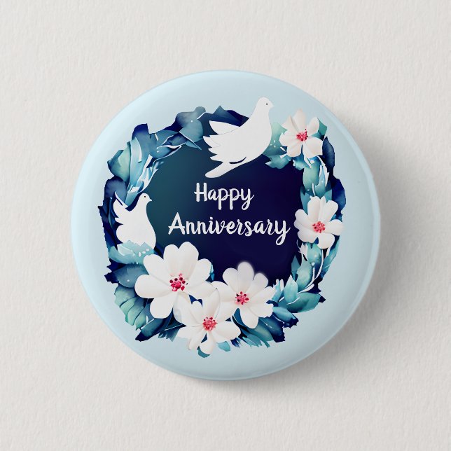 Beautiful White Doves Floral Wreath 6 Cm Round Badge (Front)