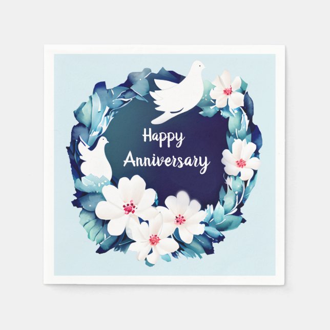 Beautiful White Doves Floral Wreath Napkin (Front)