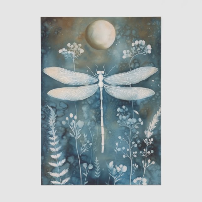 Beautiful White Dragonfly Cyanotype Printing Tissue Paper (Front)