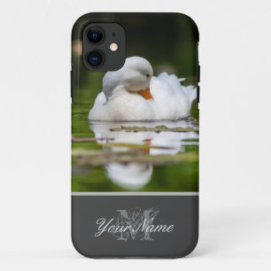 Beautiful white duck swimming on garden pond! iPhone 11 case