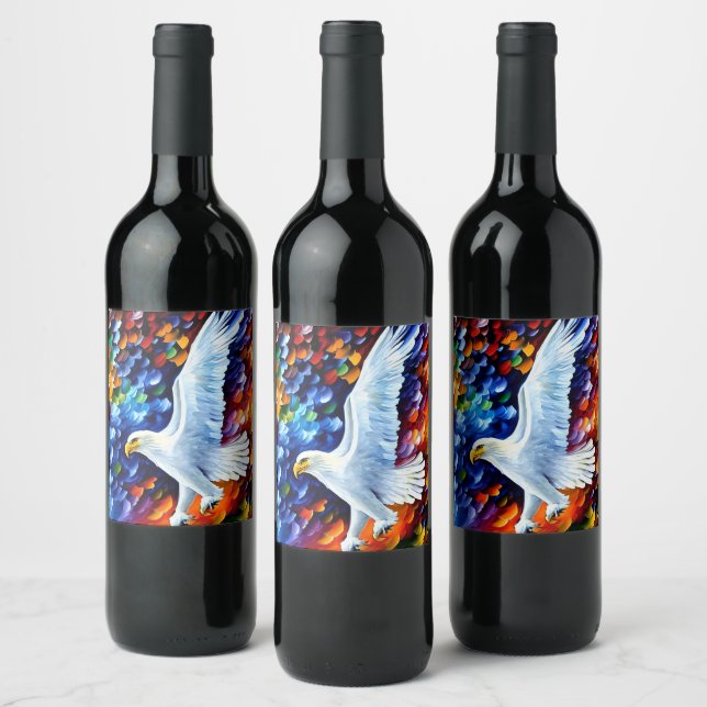 Beautiful White Eagle in Flight Painting  Wine Label (Bottles)