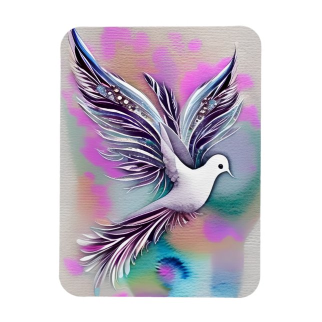 Beautiful White Ethereal Watercolor Dove Magnet (Vertical)