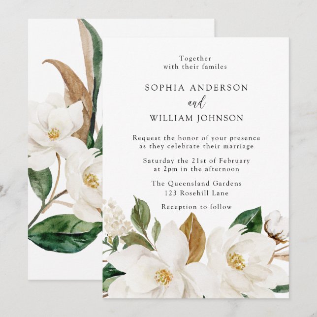 Beautiful White Floral Elegant Wedding Invitation (Front/Back)