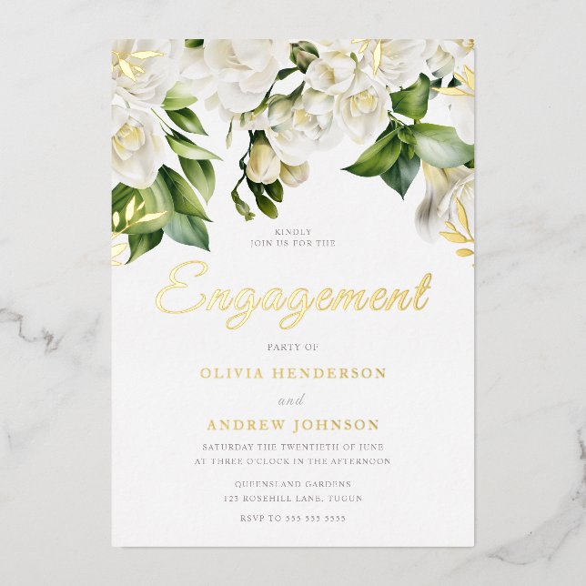 Beautiful White Floral Engagement Party Gold (Front)
