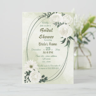 beautiful white floral geometric bridal shower invitation
