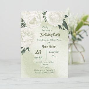 beautiful white floral greenery birthday party invitation