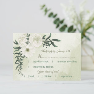 beautiful white floral greenery meal choice RSVP card