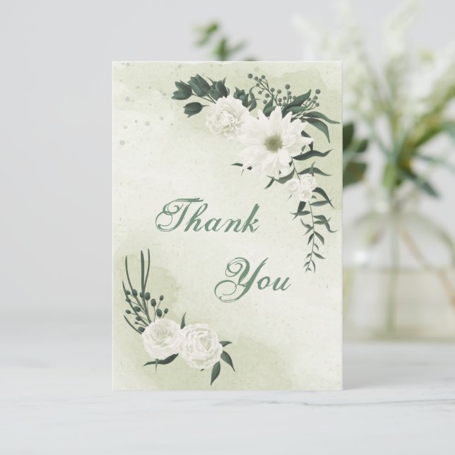 beautiful white floral greenery thank you card (Standing Front)