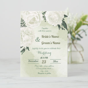 beautiful white floral greenery wedding invitation