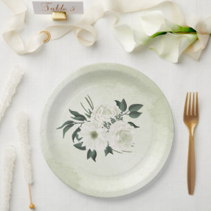 beautiful white floral greenery wedding paper plate
