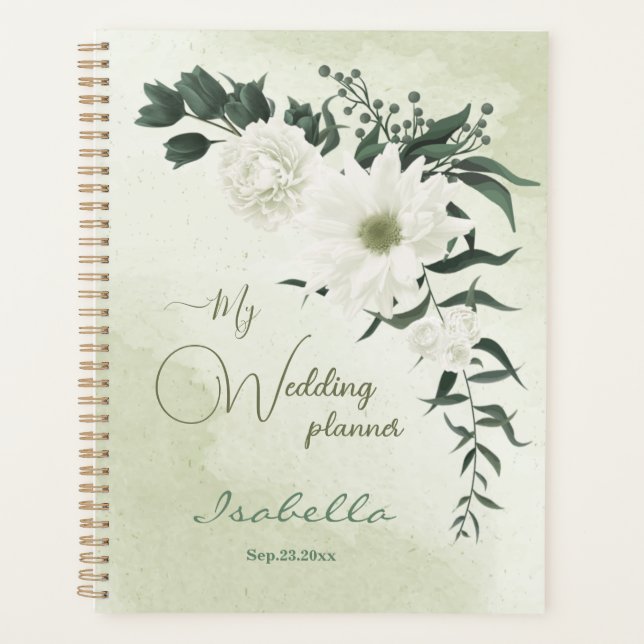 beautiful white floral greenery wedding planner (Front)