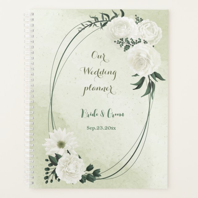 beautiful white floral greenery wedding planner (Front)