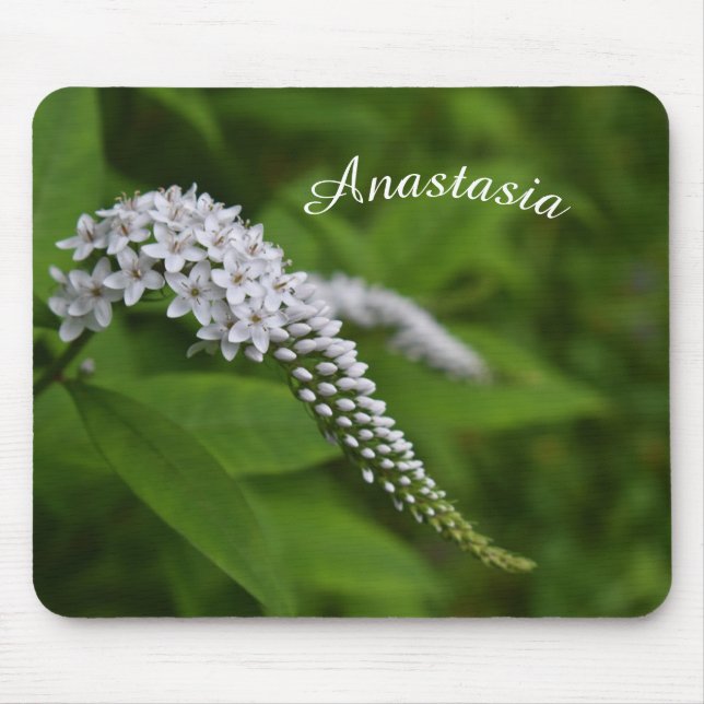 Beautiful White Floral Mousepad With Name (Front)