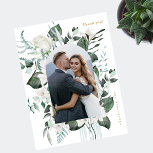 Beautiful White Floral Photo Wedding Thank You Postcard