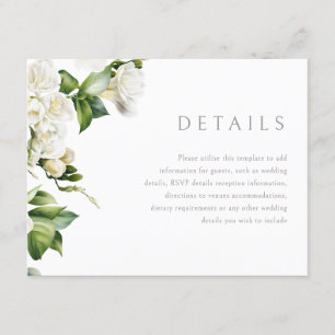 Beautiful White Floral Wedding Details Enclosure Card