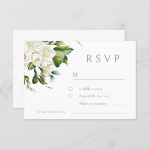 Beautiful White Floral Wedding  RSVP Card