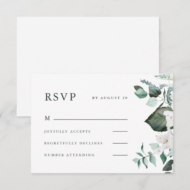 Beautiful White Floral Wedding RSVP Card (Front/Back)