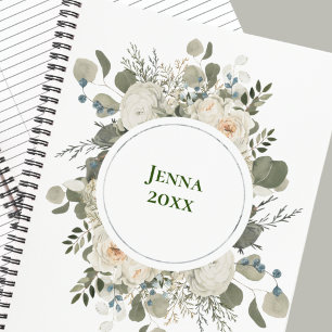 BEAUTIFUL WHITE FLORALFRAME  PERSONALIZED Notebook