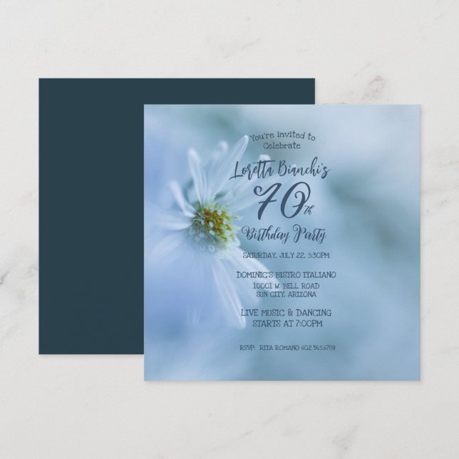 Beautiful White Flower 70th Birthday Party Invitat Invitation (Front/Back)