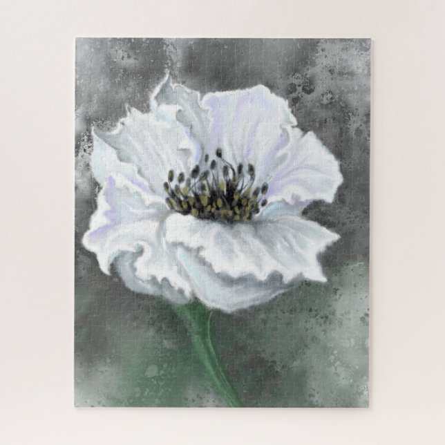 Beautiful White Flower - Black White Art Painting Jigsaw Puzzle (Vertical)
