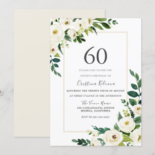 Beautiful White Flowers 60th Birthday Party Invitation