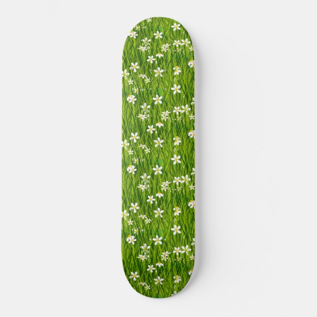 Beautiful White Flowers and Green Leaves Skateboard (Front)