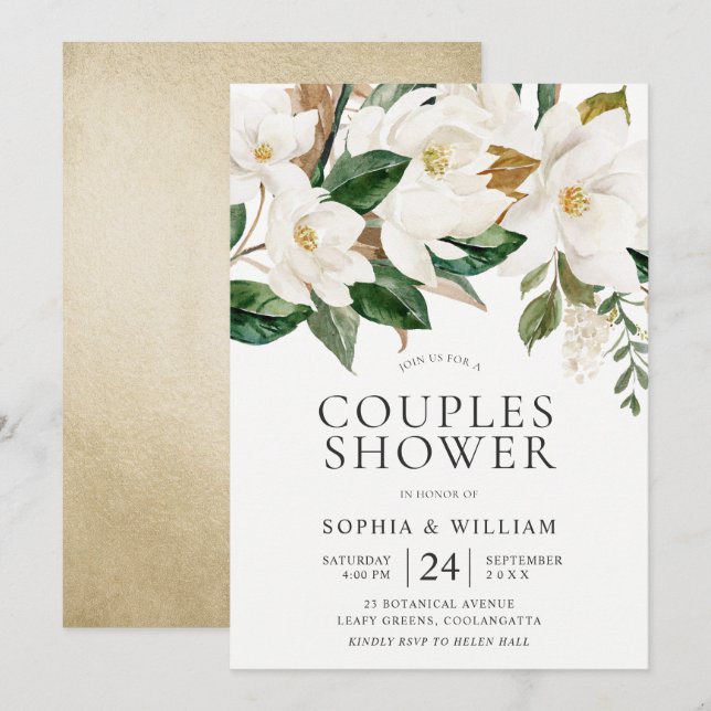 Beautiful White Flowers Elegant Couples Shower Invitation (Front/Back)