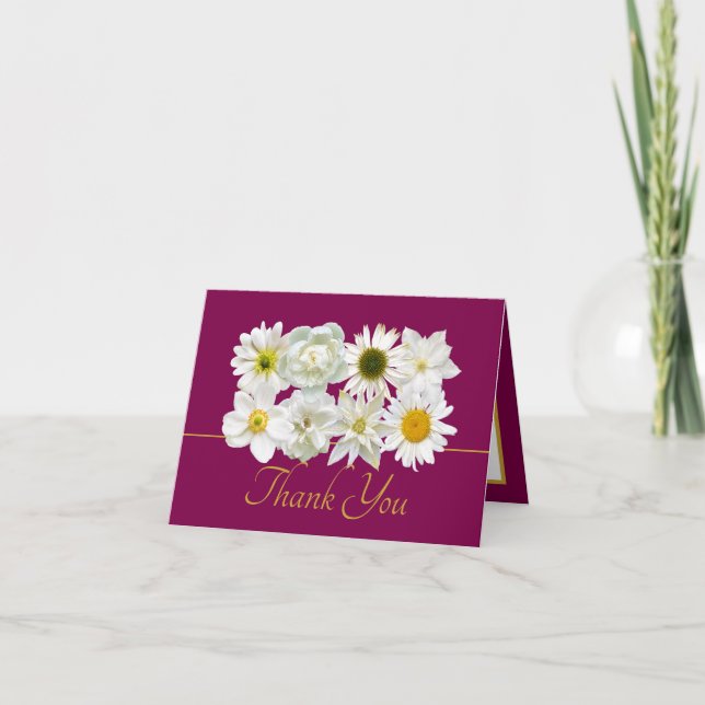 Beautiful White Flowers Floral Bouquet Thank You Card (Front)