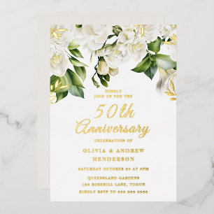 Beautiful White Flowers & Gold 50th Anniversary