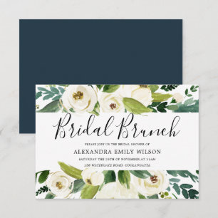 Beautiful White Flowers Green Bridal Shower Brunch Invitation