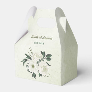 Beautiful white flowers green leaves wedding favour box
