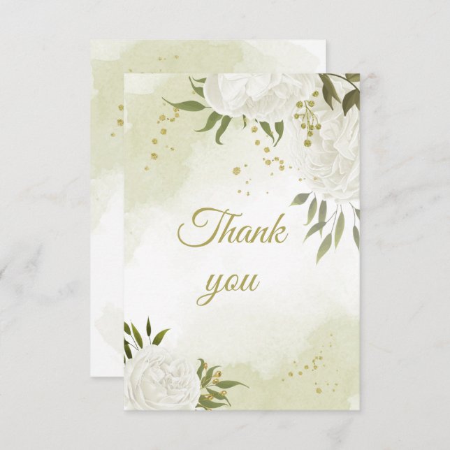 Beautiful white flowers greenery botanical thank you card (Front/Back)