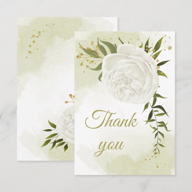 Beautiful white flowers greenery botanical thank you card (Front/Back)