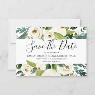 Beautiful White Flowers Greenery Spring Wedding Save The Date