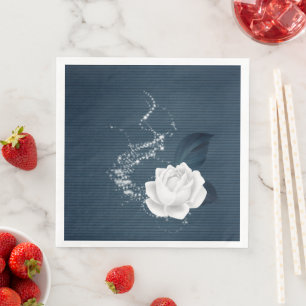 Beautiful white flowers & navy leaves napkin