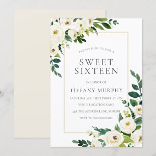 Beautiful White Flowers Sweet 16 Party Invitation